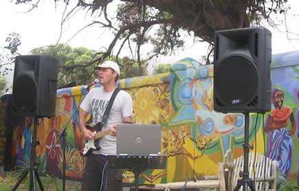 me playing solo on the roadside for the 2009 Argus cyclists