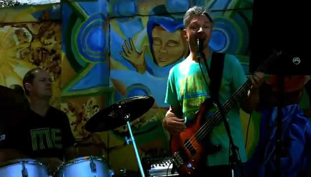 Three piece cover band jamming